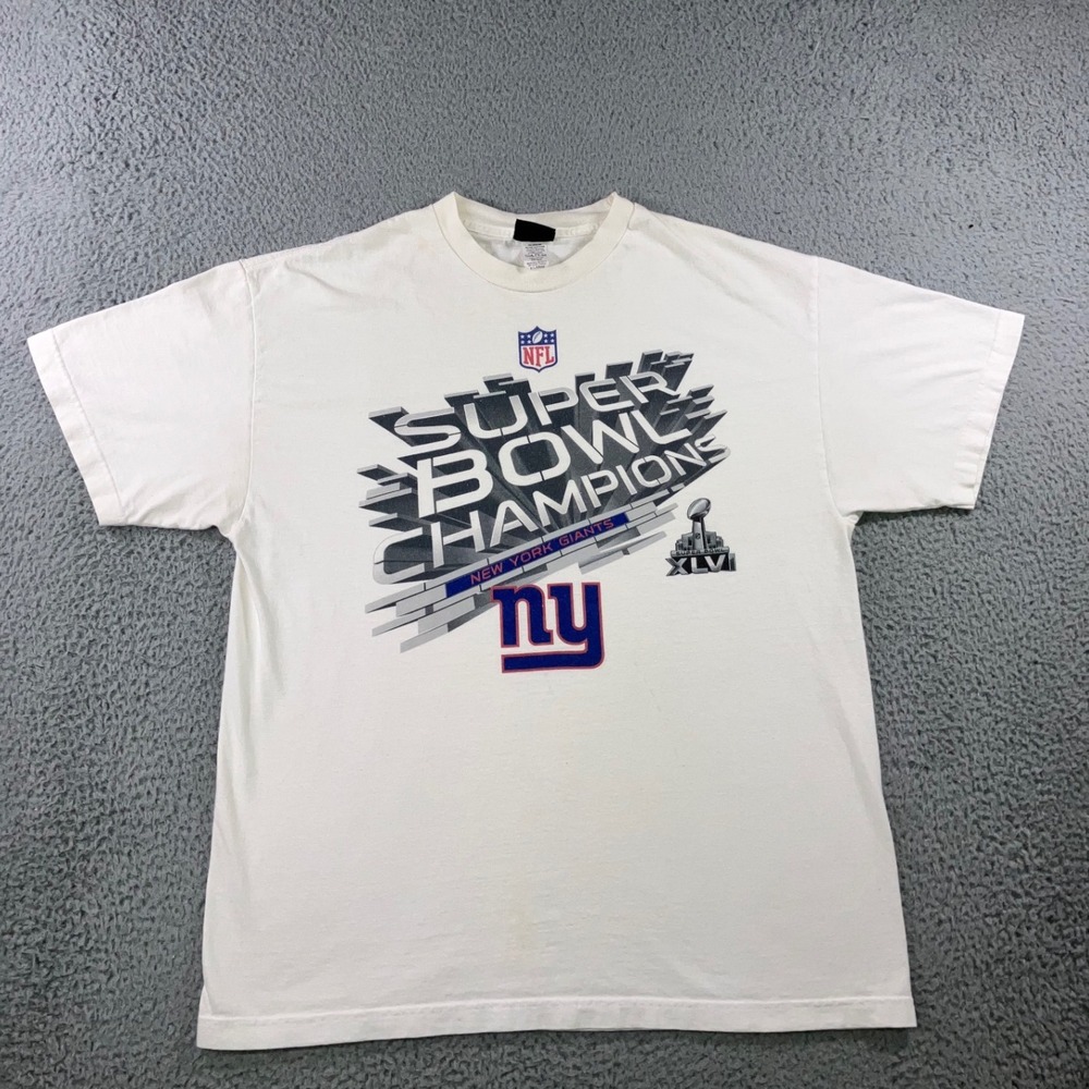 Retro New York Giants T Shirt Men XL Super Bowl XLVI Champions y2k Thrashed‎ Tee
